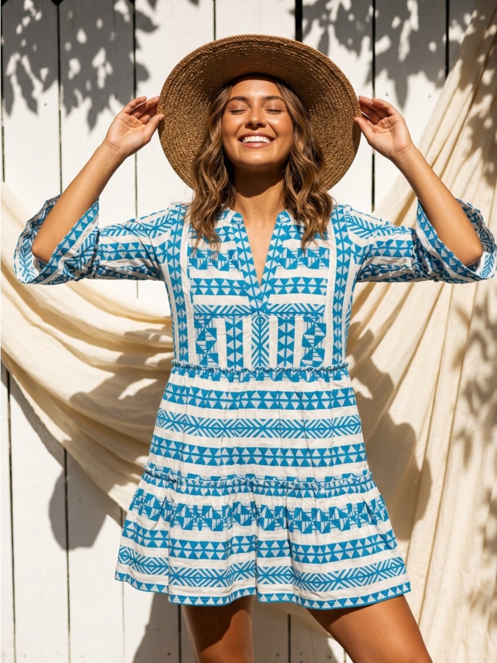 Obey Blue and White Patterned Top